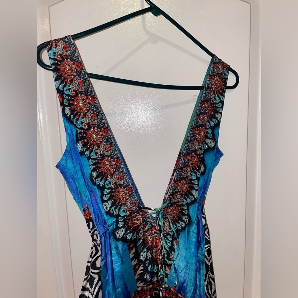 La Moda True Colours Halter 3-Way Maxi Printed Beaded Resort Dress 💙 S/M - Picture 8 of 12